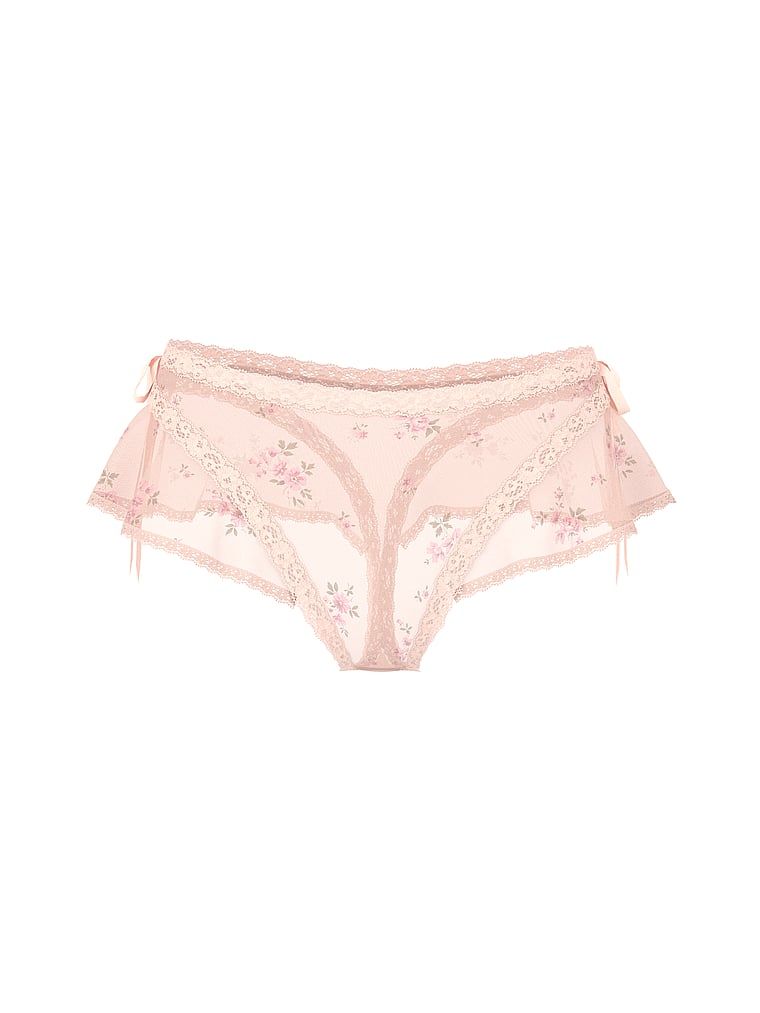 Stringi z falbanką Sheer Flutter. Produkt ma kwiatowy wzór i pochodzi z kolekcji Body by Victoria. 
