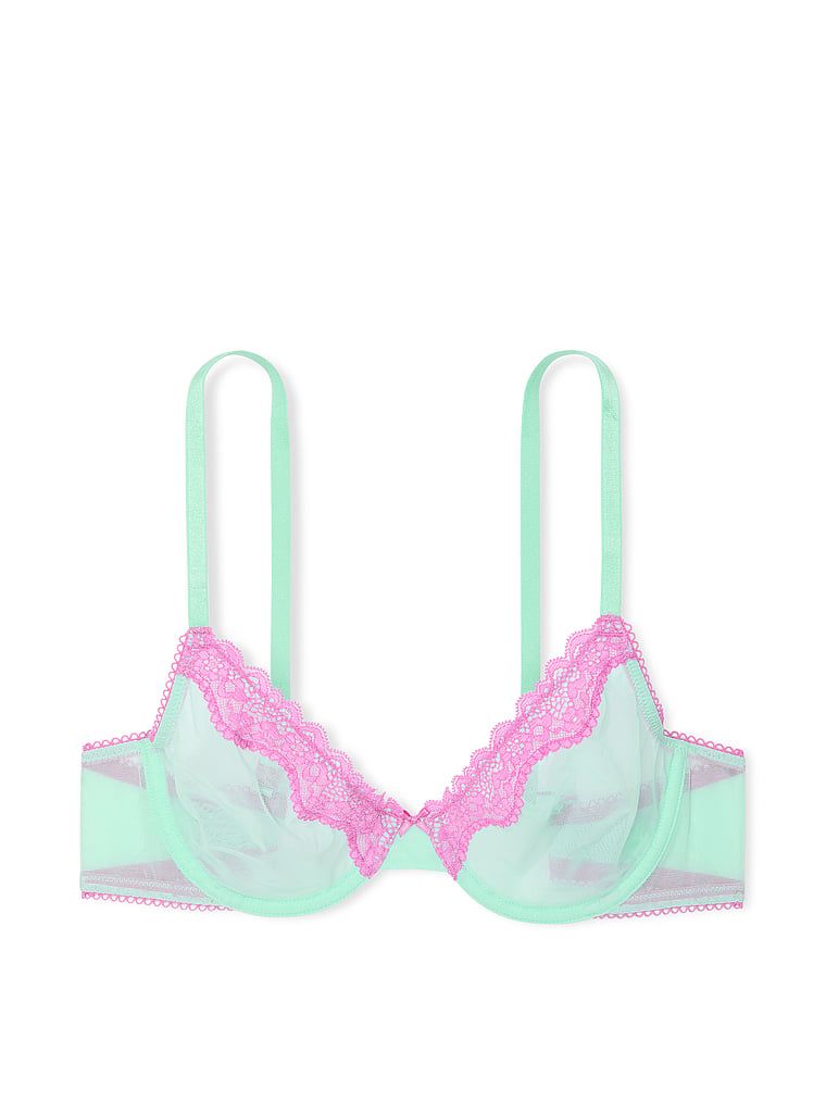 Na zdjęciu na białym tle widoczny jest biustonosz nieusztywniany Tease Demi. Produkt ma kolor zielony i pochodzi z kolekcji Victoria's Secret.