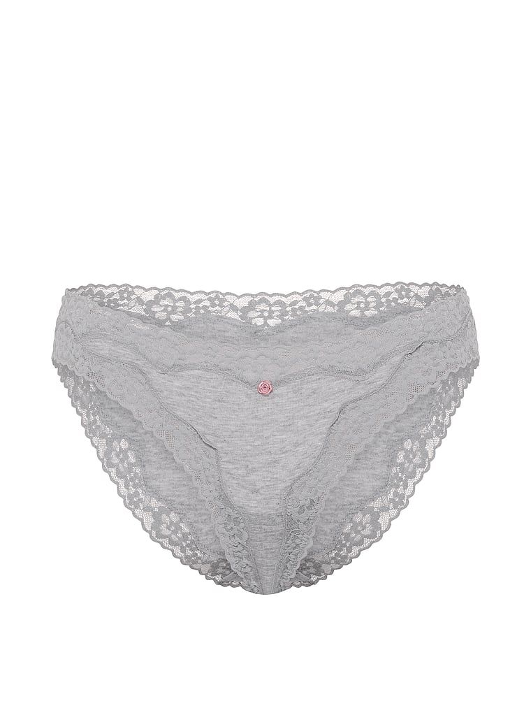 Majtki bawełniane z koronką Lace-Trim Bikini. Produkt ma kolor szary i pochodzi z kolekcji Lace Trim. 