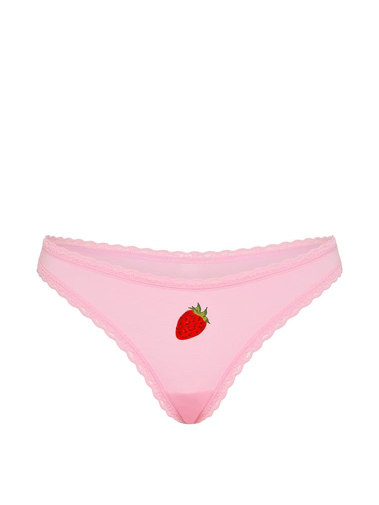 Stringi bawełniane z koronką na krawędziach Lace-Waist. Produkt ma kolor różowy i pochodzi z kolekcji Lace Trim. 