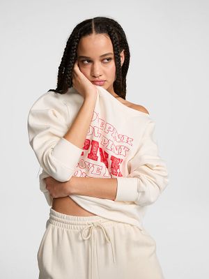 PINK Bluza bawełniana prążkowana Campus Fleece off-shoulder