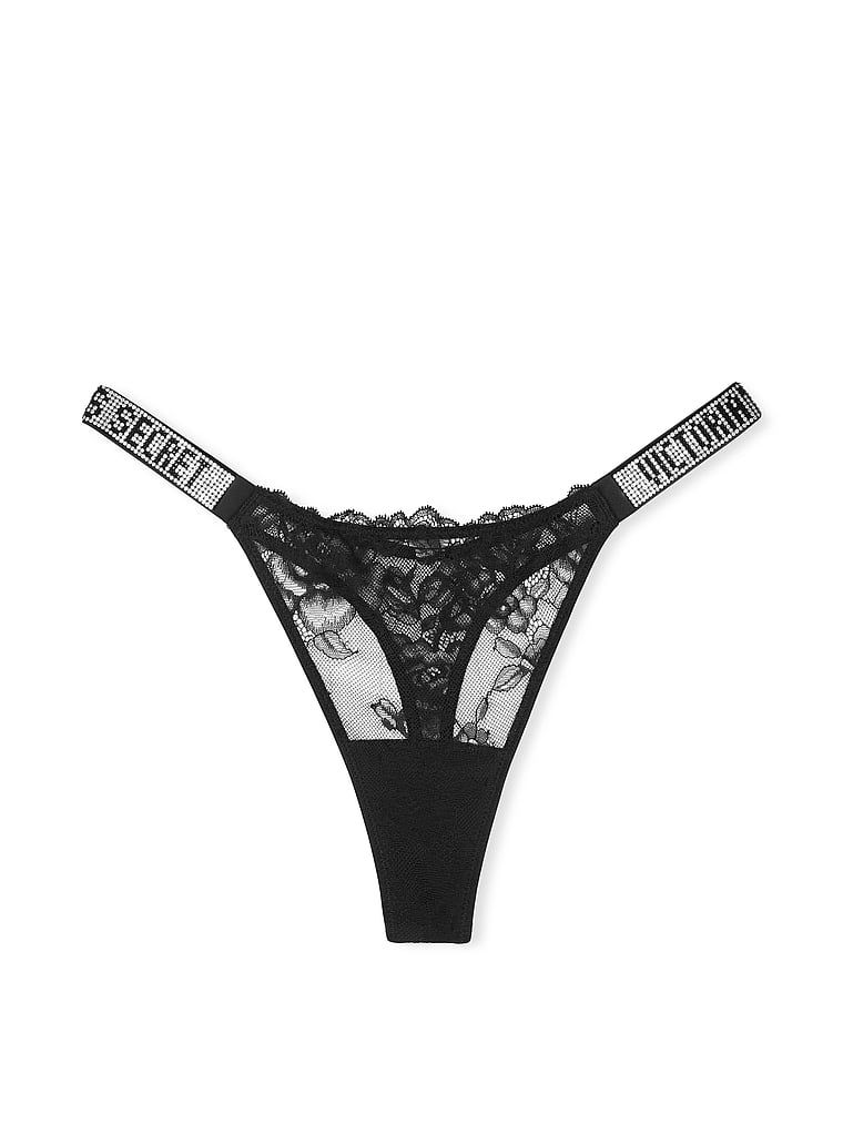 Stringi koronkowe z błyszczącymi paskami Shine Strap Rose Lace. Produkt ma kolor czarny i pochodzi z kolekcji Very Sexy. 