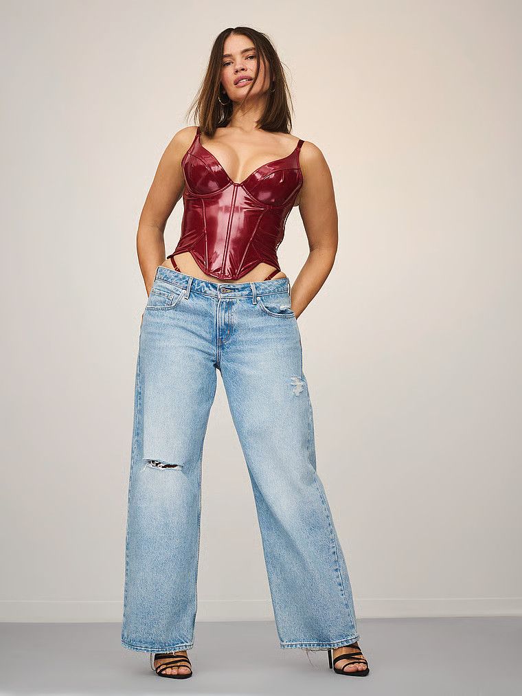 Very Sexy Top gorsetowy z błyszczącej skóry i stringi Lacquer