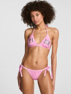 Trójkątny top bikini push-up wiązany na sznurkach