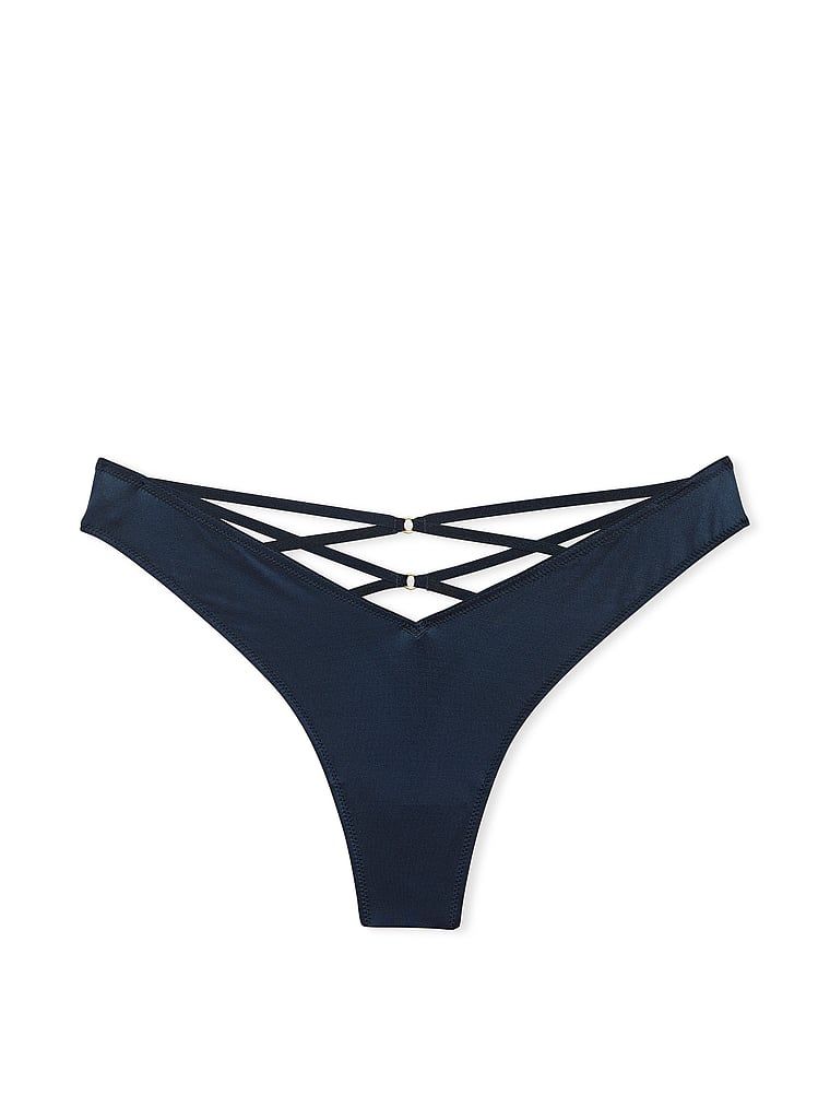 Stringi z paseczkami z tyłu i wysoko wyciętymi nogawkami Strappy-Back High-Leg. Produkt ma kolor niebieski i pochodzi z kolekcji Very Sexy. 