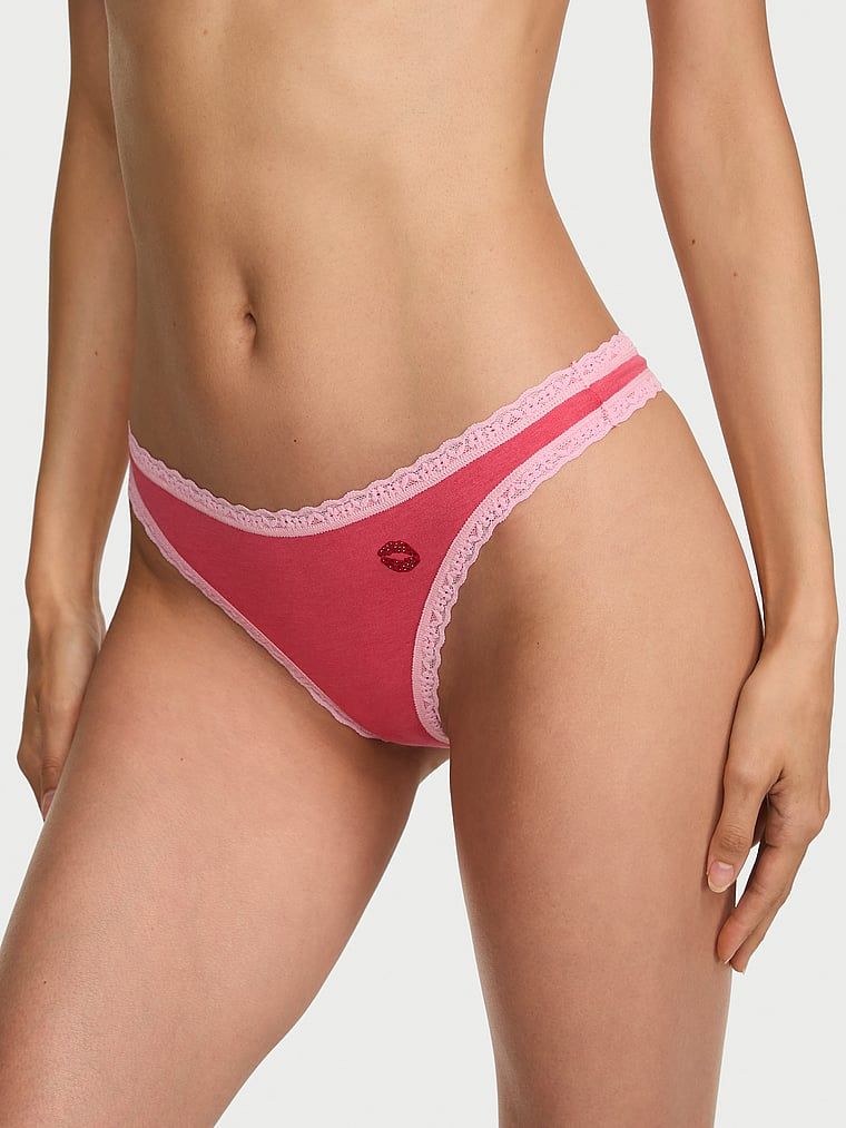 Lace Trim Stringi bawełniane z koronką na krawędziach Lace-Waist