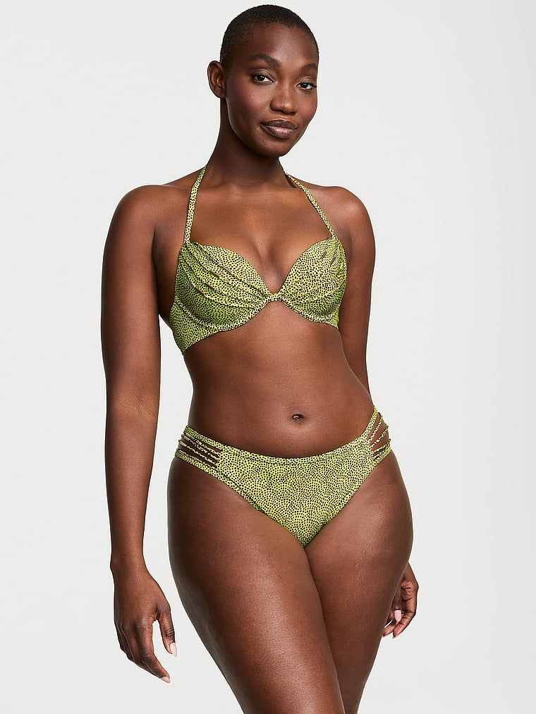 Dół od bikini VS Archives Strappy Hardware Brazilian. Produkt jest wzorzysty i pochodzi z kolekcji Victoria's Secret Swim. 