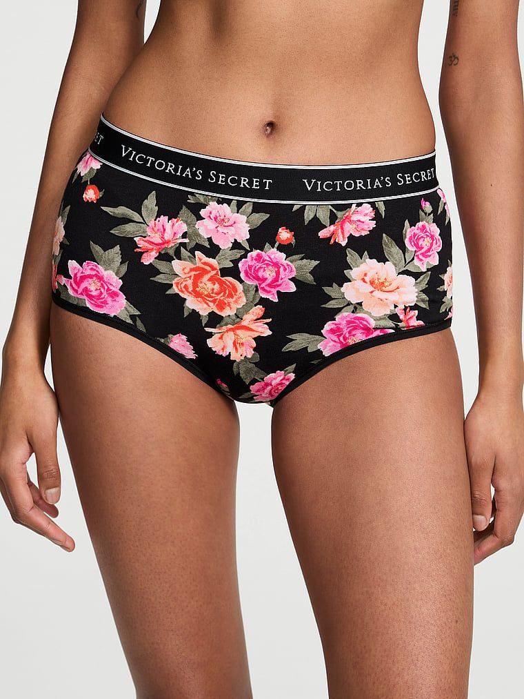 Majtki bawełniane figi z logo marki z wysokim stanem. Produkt ma wzór kwiatowy i pochodzi z kolekcji Cotton. 