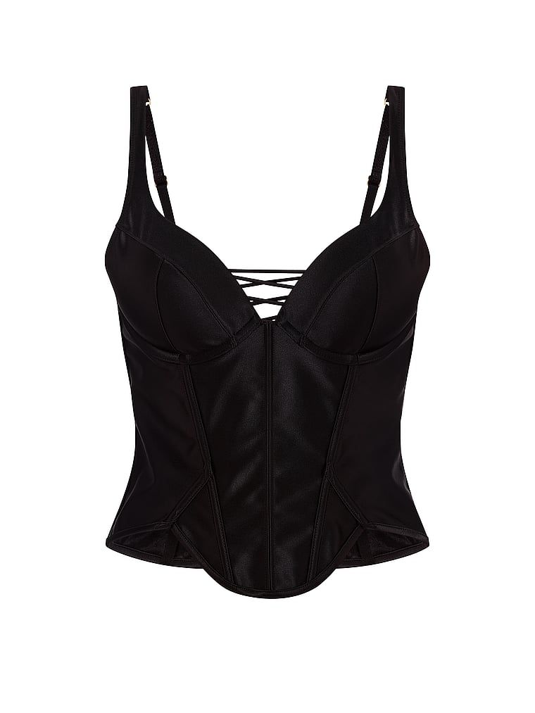 Top gorsetowy push-up satynowy. Produkt ma kolor czarny i pochodzi z kolekcji Very Sexy. 