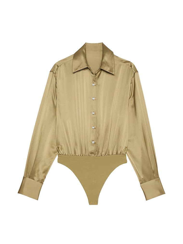 Bluzka koszulowa jedwabna z body Atelier X Altuzarra. Produkt ma kolor zielony i pochodzi z kolekcji Atelier Victoria's Secret x Altuzarra. 