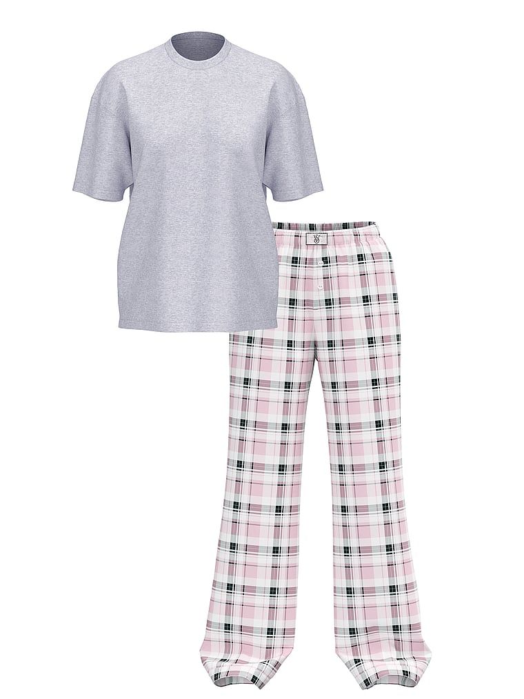 Piżama flanelowa - t-shirt i spodnie. Produkt ma kolor szary i pochodzi z kolekcji Victoria's Secret. 