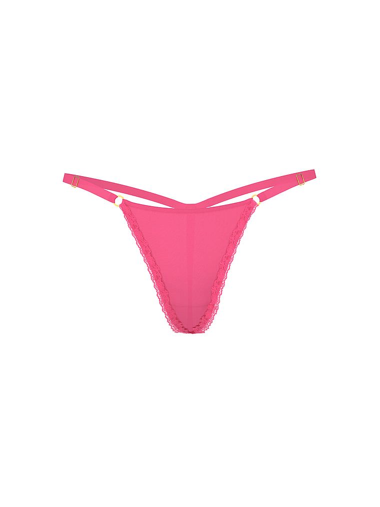 Stringi z koronką z regulowanymi paskami Lace-Trim V-String. Produkt ma kolor różowy i pochodzi z kolekcji Very Sexy. 