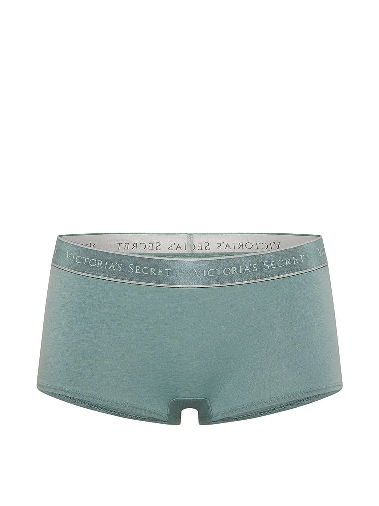 Majtki bawełniane szorty z logo w talii Boyshort. Produkt ma kolor zielony i pochodzi z kolekcji Cotton. 