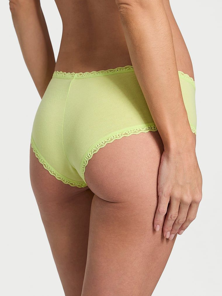 Majtki bawełniane z koronką na krawędziach Lace-Waist Cheeky. Produkt ma kolor zielony i pochodzi z kolekcji Lacie. 