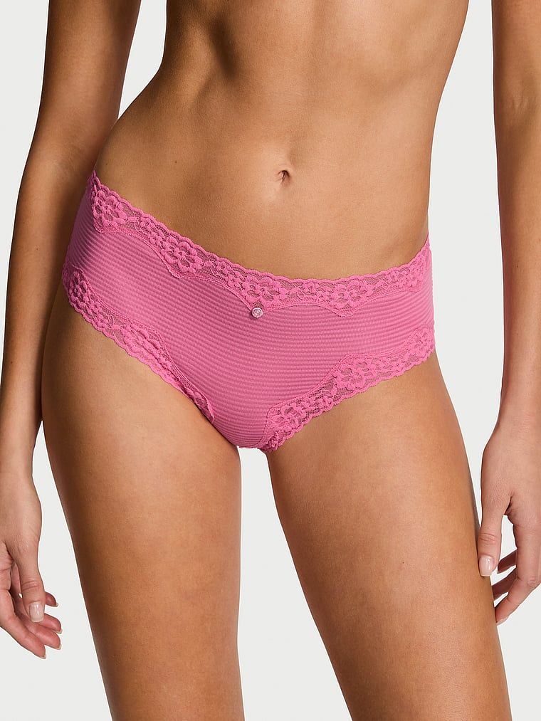 Majtki bawełniane w paseczki z koronką na krawędziach Cheeky. Produkt ma kolor różowy i pochodzi z kolekcji Lace Trim. 