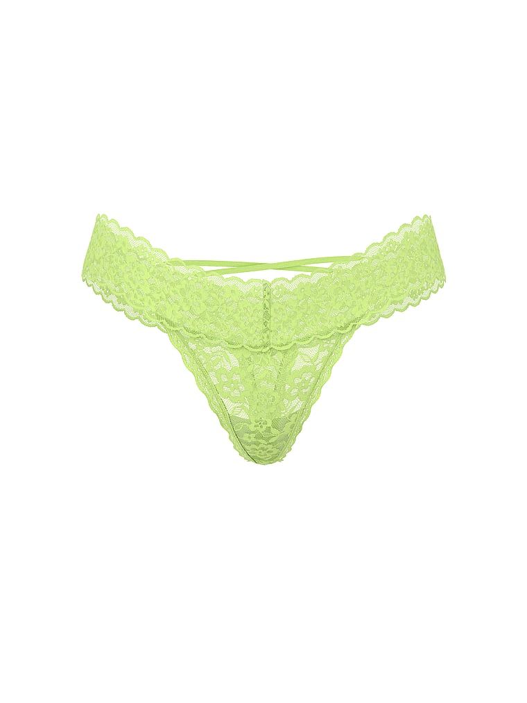 Stringi koronkowe z paseczkami z tyłu Blossom. Produkt ma kolor zielony i pochodzi z kolekcji Lacie. 