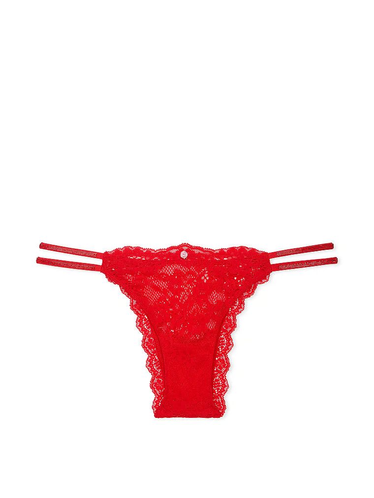 Majtki brazyliany koronkowe z błyszczącymi paseczkami Twinkle Strap Brazilian. Produkt ma kolor czerwony i pochodzi z kolekcji Dream Angels. 