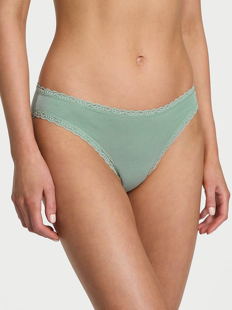 Majtki bawełniane z koronką Lace-Trim Bikini. Produkt ma kolor zielony i pochodzi z kolekcji Lacie. 