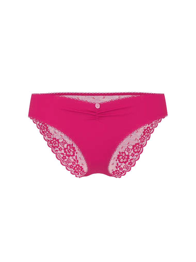 Majtki bawełniane z siateczką z tyłu Heart Lace Bikini. Produkt ma kolor różowy i pochodzi z kolekcji Victoria's Secret. 