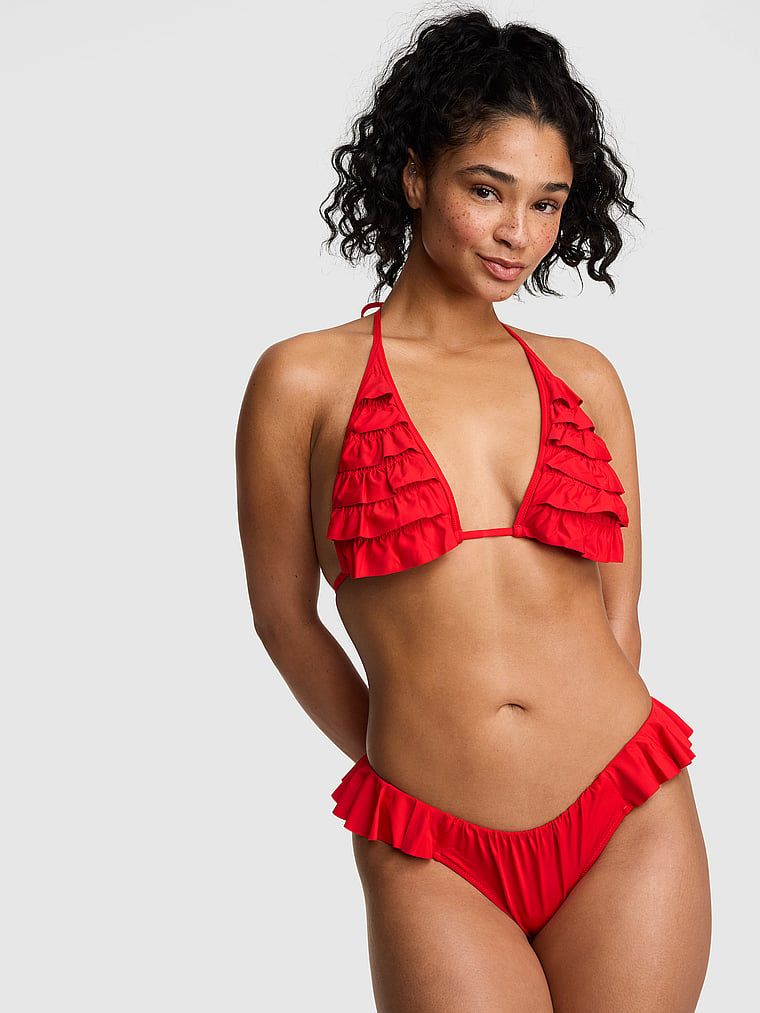 Trójkątny top bikini z falbanką Ruffle