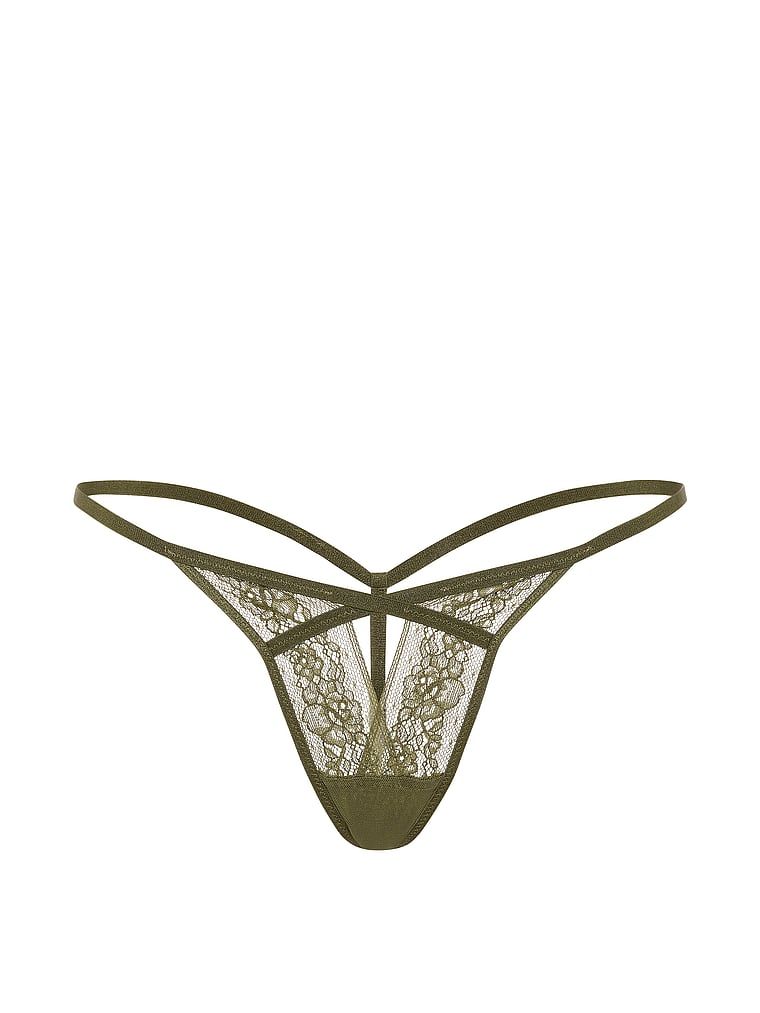 Stringi z wycięciem i z koronką Strappy Cut-Out. Produkt ma kolor zielony i pochodzi z kolekcji Very Sexy. 