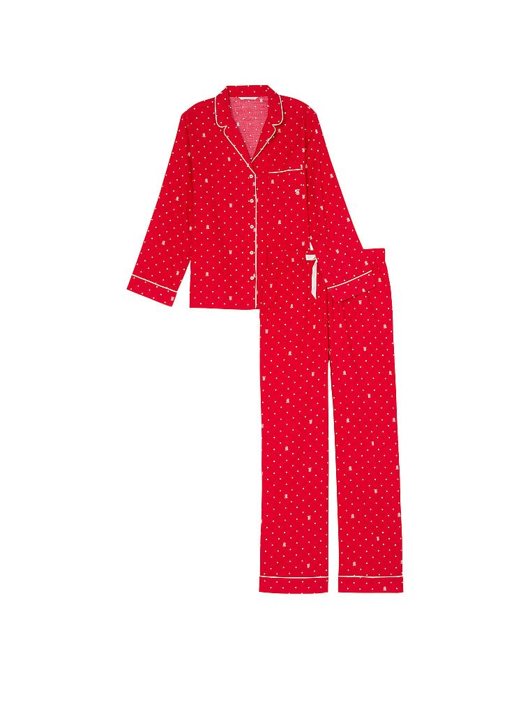 Flanelowa piżama z długimi spodniami. Produkt ma kolor czerwony i pochodzi z kolekcji Victoria's Secret. 