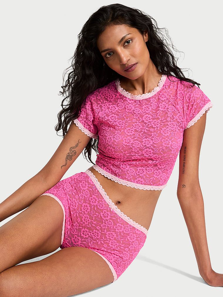 Victoria's Secret Zestaw koronkowy - crop top i szorty Tease