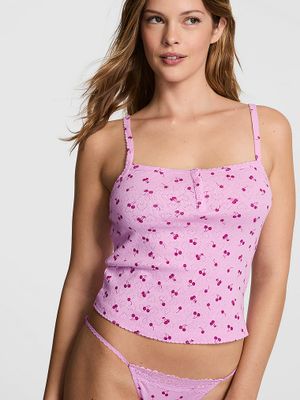 PINK Top bawełniany Pointelle Henley Cami