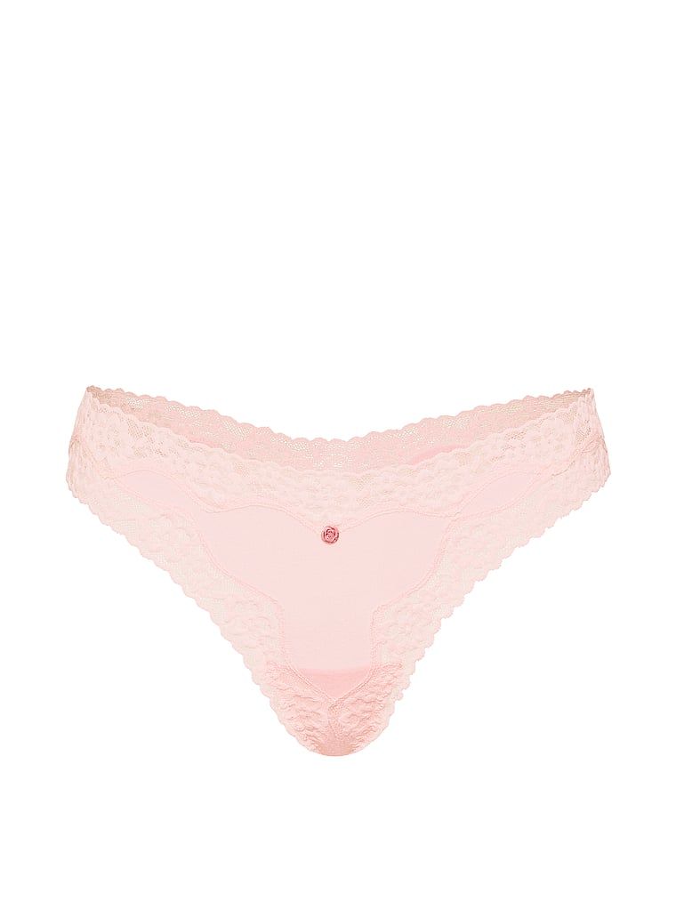 Stringi bawełniane z koronką Lace-Trim. Produkt ma kolor różowy i pochodzi z kolekcji Lace Trim. 