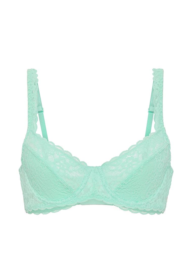 Biustonosz nieusztywniany balkonetka koronkowy. Produkt ma kolor zielony i pochodzi z kolekcji Victoria's Secret. 