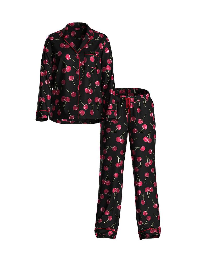 Piżama satynowa błyszcząca z długimi rękawami Glazed Satin. Produkt jest wzorzysty i pochodzi z kolekcji Victoria's Secret. 