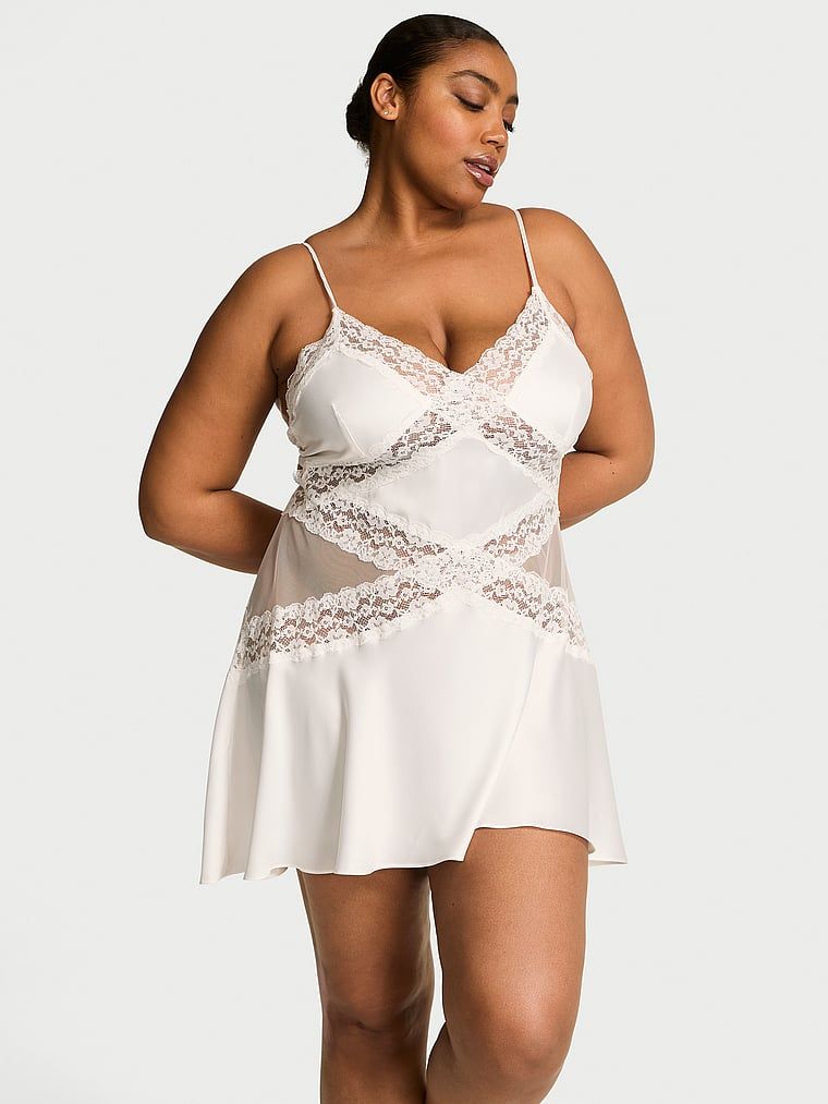 Dream Angels Koszulka nocna satynowa z koronką Lace and Satin Flounce Slip