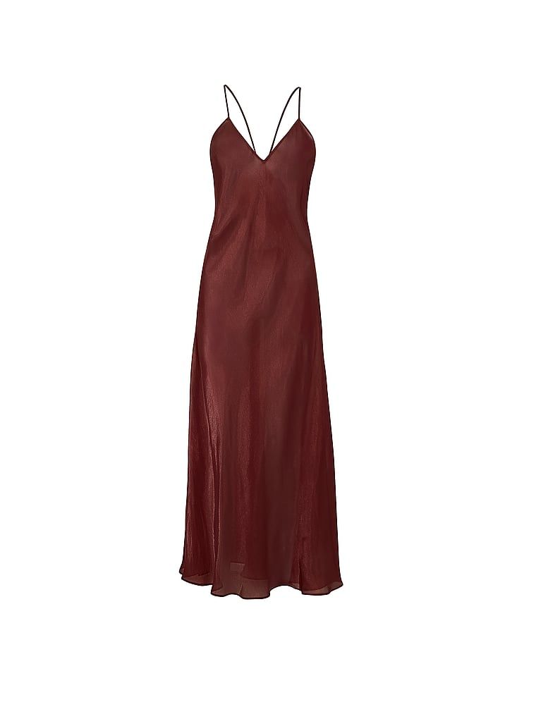 Sukienka satynowa długa prześwitująca Luxe Sheer Slip. Produkt ma kolor brązowy i pochodzi z kolekcji Victoria's Secret. 