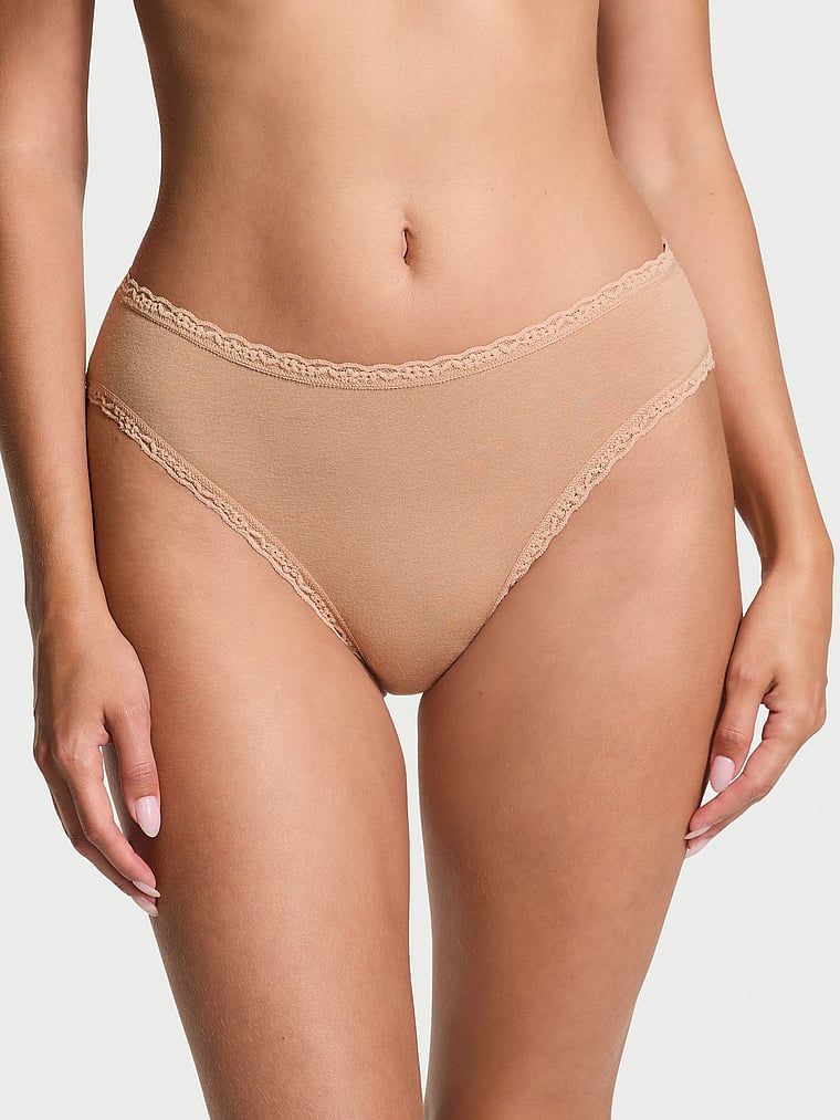 Majtki bawełniane z koronką Lace-Trim Bikini. Produkt ma kolor beżowy i pochodzi z kolekcji Lacie. 