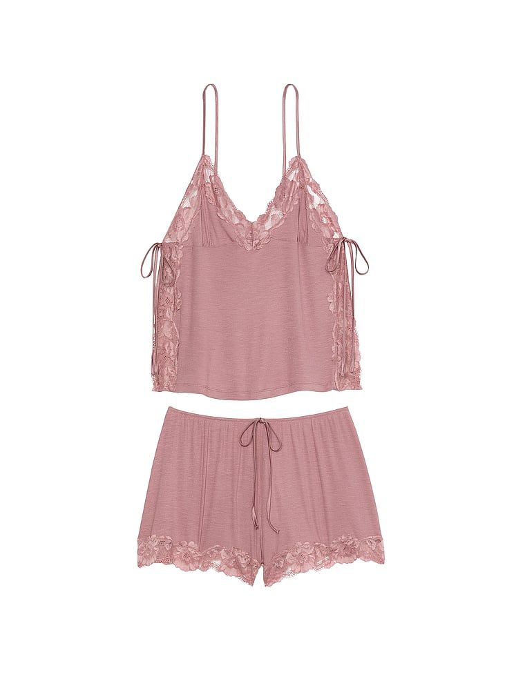 Zestaw do spania z modalu - top na ramiączkach i szorty. Produkt ma kolor różowy i pochodzi z kolekcji Victoria's Secret. 