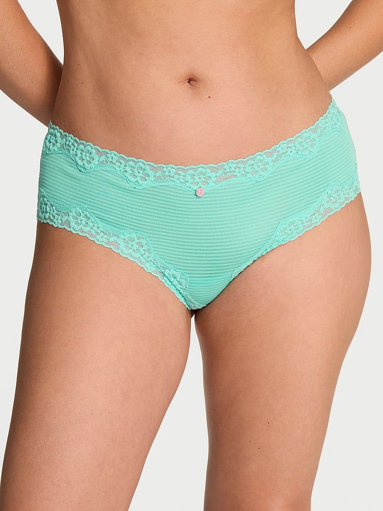 Lace Trim Majtki bawełniane w paseczki z koronką na krawędziach Cheeky