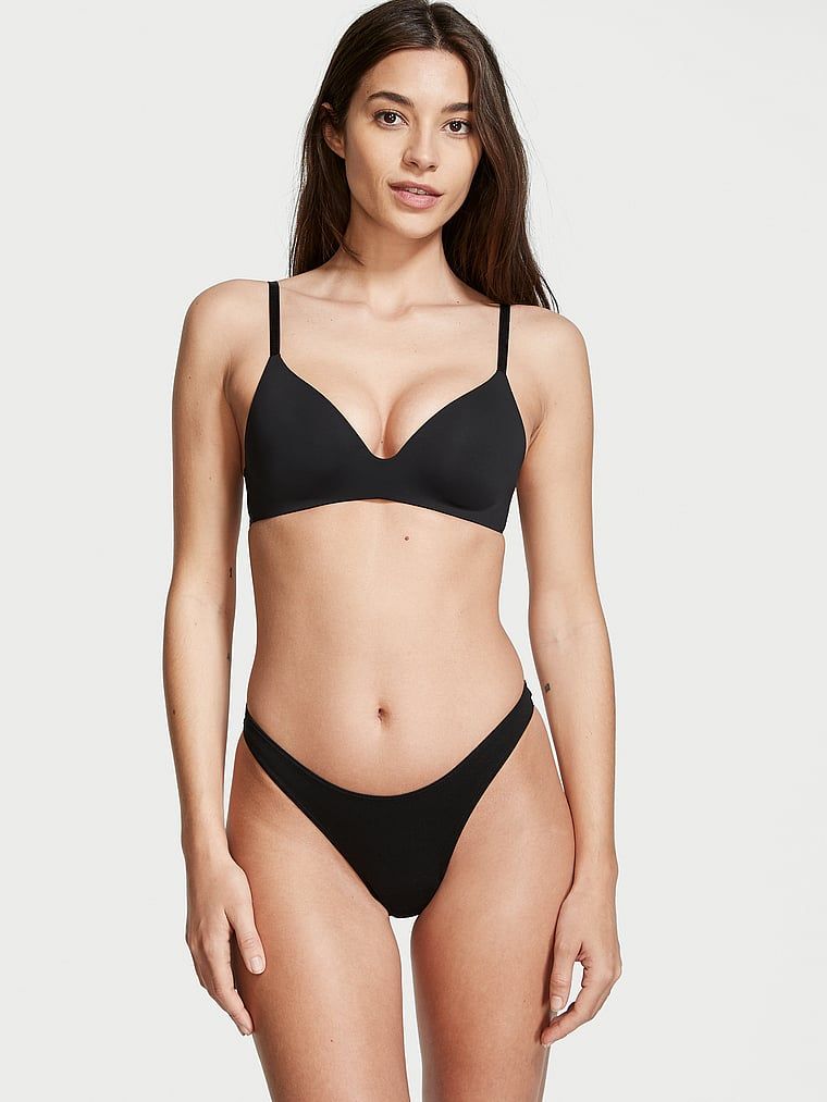 Stringi bawełniane High-Leg Scoop. Produkt ma kolor czarny i pochodzi z kolekcji Victoria's Secret. 