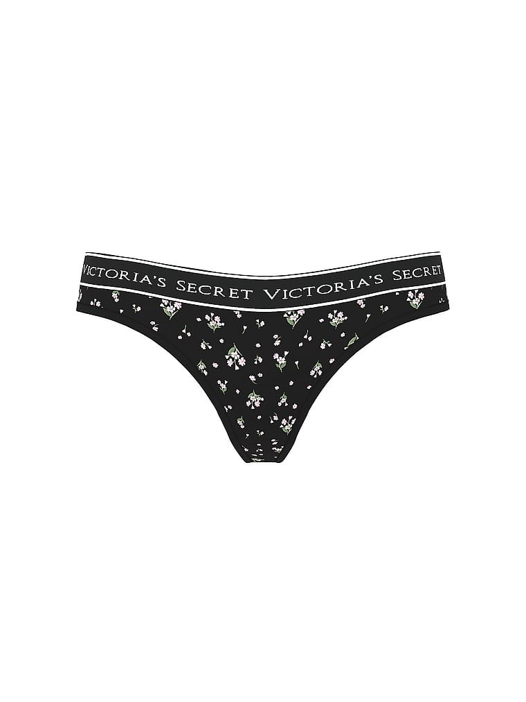 Stringi bawełniane z logo w talii. Produkt ma wzór kwiatowy i pochodzi z kolekcji Cotton. 