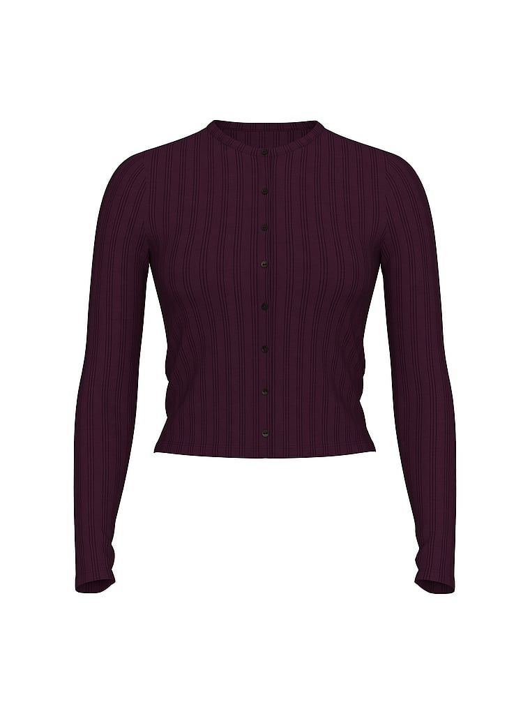 Sweter z modalu zapinany na guziki Ultra-Fine. Produkt ma kolor purpurowy i pochodzi z kolekcji Body by Victoria. 