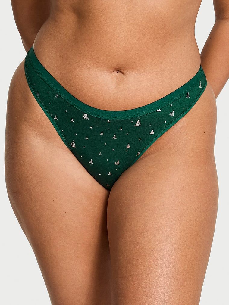 Stringi bawełniane High-Leg Scoop. Produkt jest wzorzysty i pochodzi z kolekcji Victoria's Secret. 