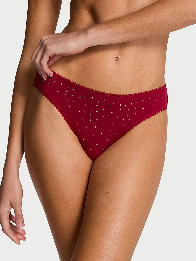 Majtki bawełniane z cekinami Sparkle Bikini. Produkt ma kolor czerwony i pochodzi z kolekcji Victoria's Secret. 