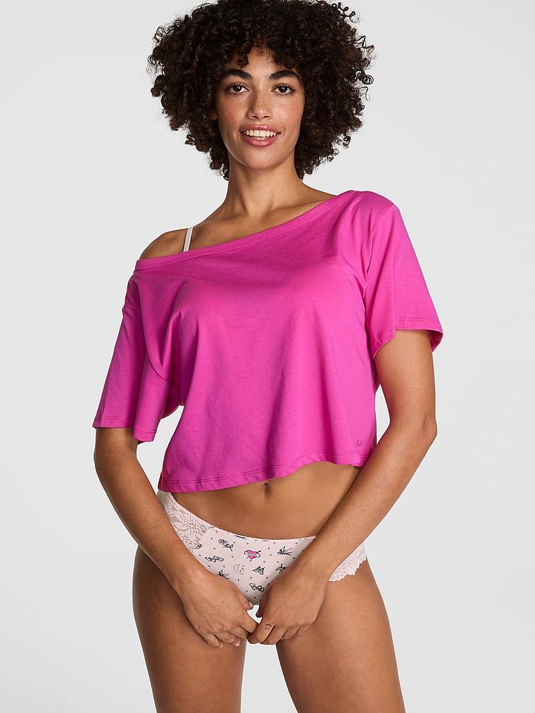 PINK Luźna koszula nocna o skróconym kroju  