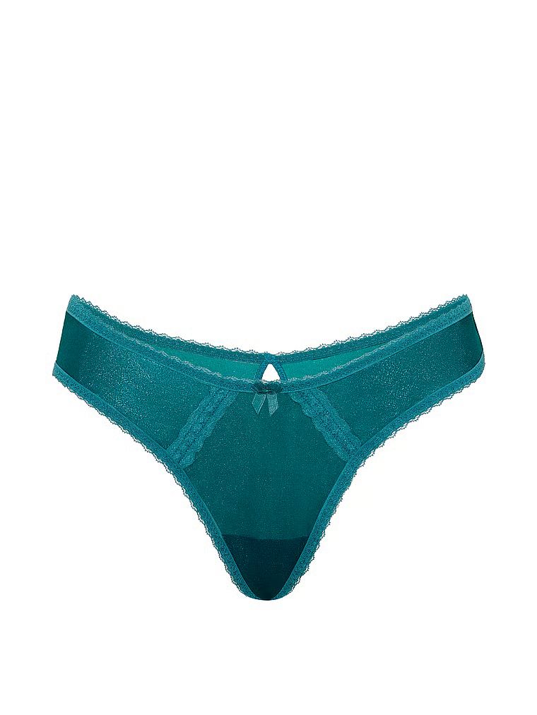 Majtki błyszczące brazyliany z wycięciami z tyłu Sheer Shimmer Brazilian. Produkt ma kolor niebieski i pochodzi z kolekcji Dream Angels. 