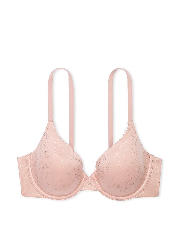 Na zdjęciu na białym tle widoczny jest biustonosz lekko usztywniany z mocno zabudowanymi miseczkami Infinity Edge. Produkt jest wzorzysty i pochodzi z kolekcji Body by Victoria.