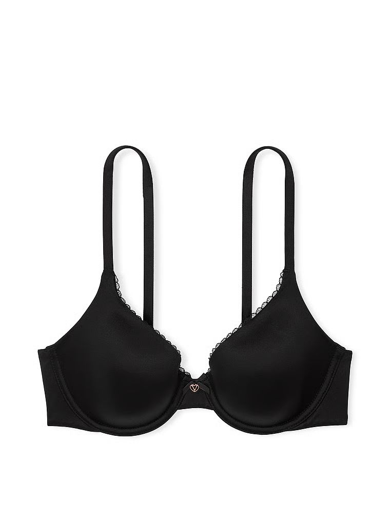 Na zdjęciu na białym tle widoczny jest biustonosz lekko usztywniany z mocno zabudowanymi miseczkami Infinity Edge. Produkt ma kolor czarny i pochodzi z kolekcji Body by Victoria.