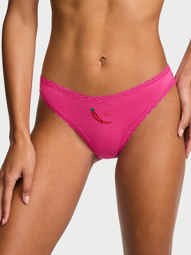 Majtki bawełniane z koronką Lace-Trim Bikini. Produkt ma kolor różowy i pochodzi z kolekcji Lace Trim. 