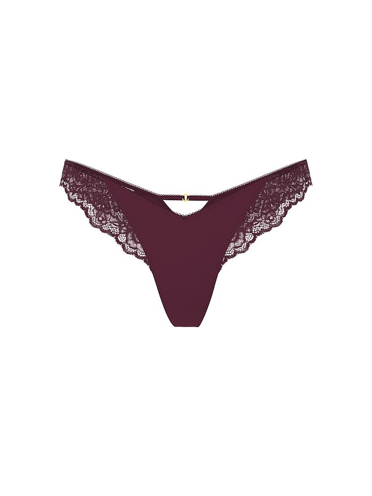 Stringi z koronką i wysoko wyciętymi nogawkami Lace-Trim High-Leg. Produkt ma kolor purpurowy i pochodzi z kolekcji Very Sexy. 