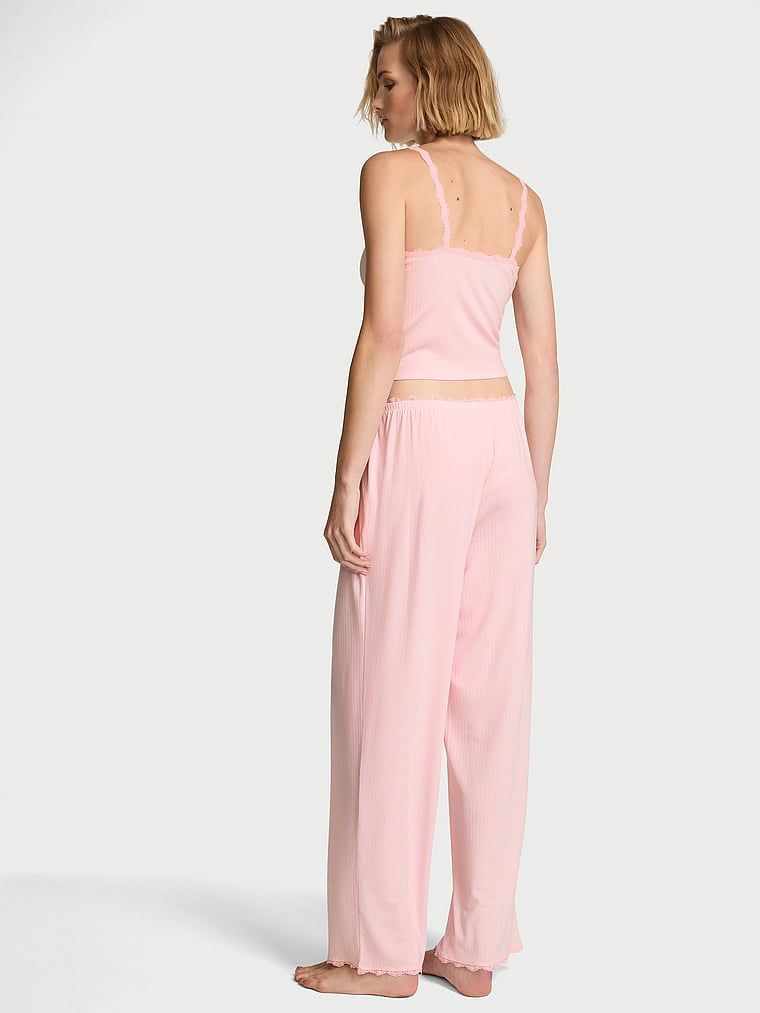 Zestaw do spania - top na ramiączkach i długie spodnie Pointelle. Produkt ma kolor różowy i pochodzi z kolekcji Victoria's Secret. 