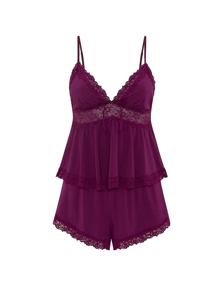 Zestaw do spania z modalu - top na ramiączkach i szorty SoSoft. Produkt ma kolor fioletowy i pochodzi z kolekcji Victoria's Secret. 