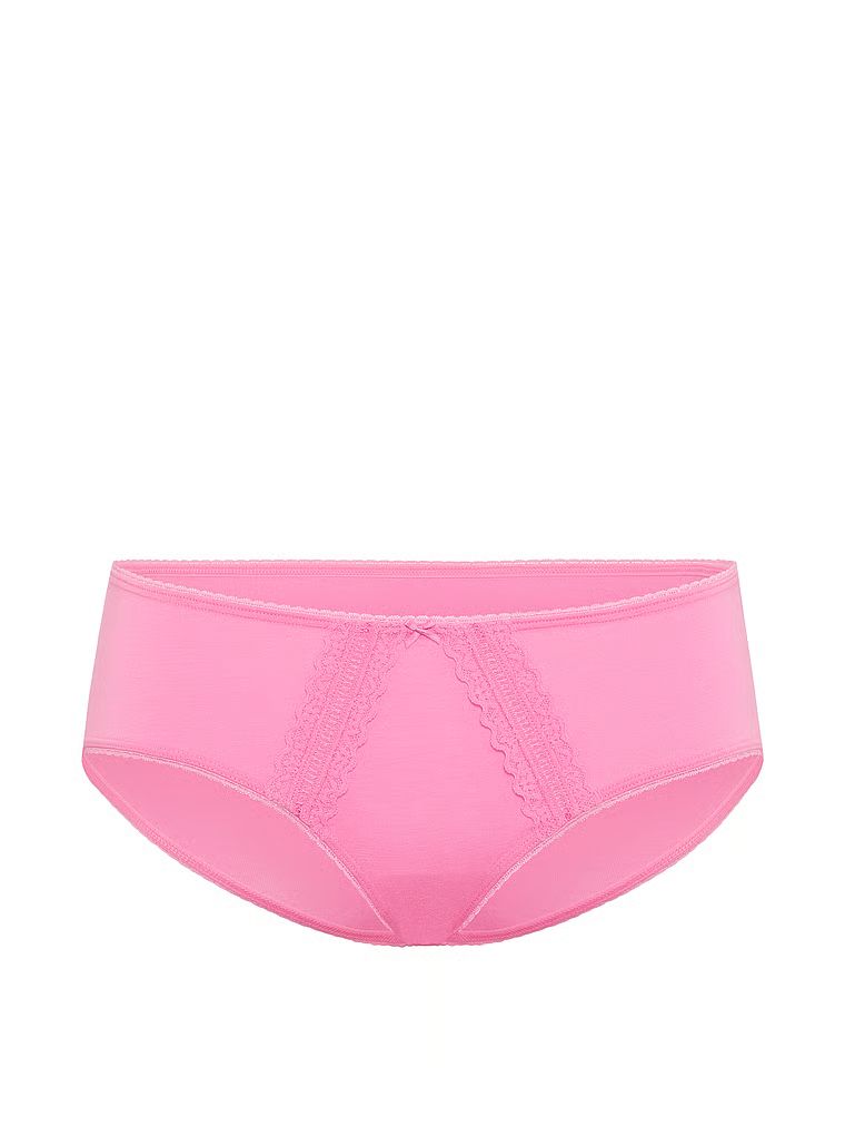 Majtki bawełniane ze wstawkami Lace-Trim Hiphugger. Produkt ma kolor różowy i pochodzi z kolekcji Victoria's Secret. 